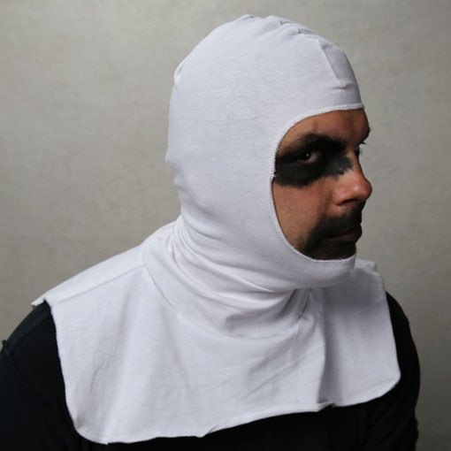 white color spandex hood with demon mask