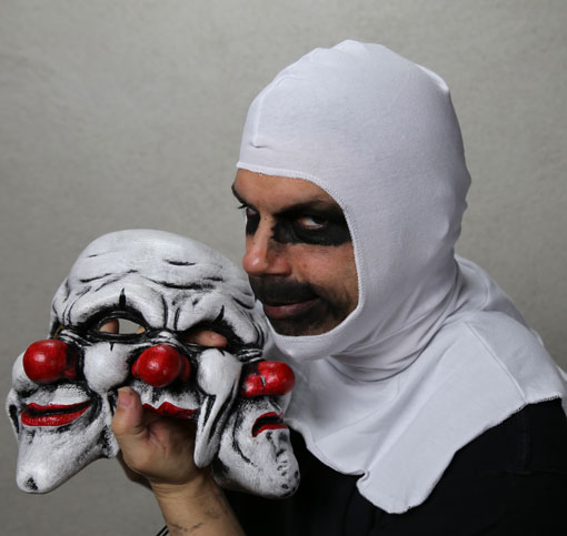 white color spandex hood with demon mask